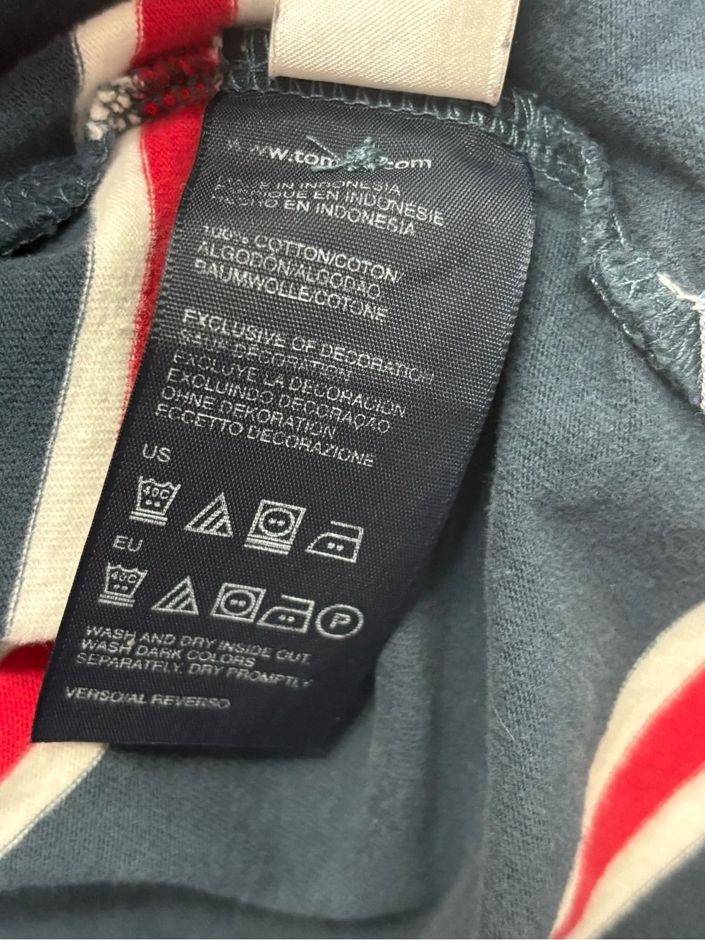 Tommy Hilfiger Navy Polo with Red and White Stripes Men’s Size Large Blue - Picture 6 of 7